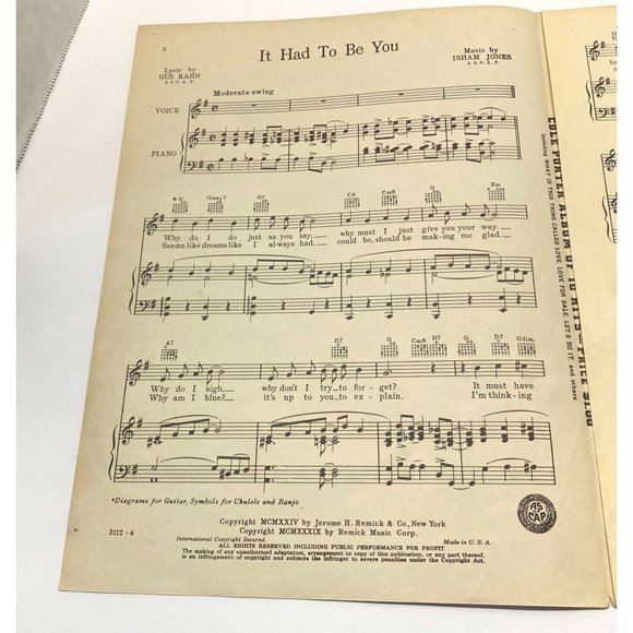It Had to Be You by Gus Kahn Piano Sheet Music 1924 Eddie Cantor Joan Davis - Picture 2 of 5